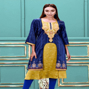 Navy Blue Georgette Printed & Embroidered Kurti