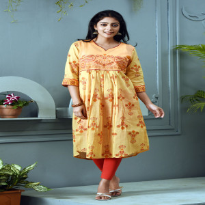Peanut Brown Voile Printed Kurti