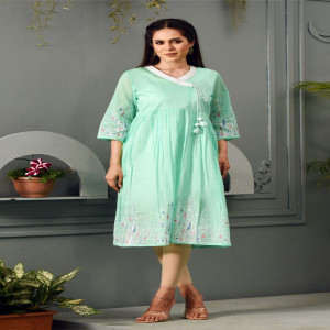 Pastel Green Voile Printed Kurti