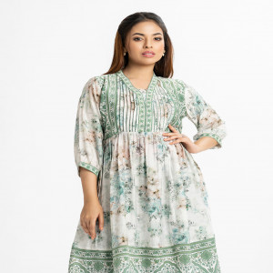 Green Blended Cotton A-Line