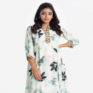 Green Blended Cotton A-Line Tunic
