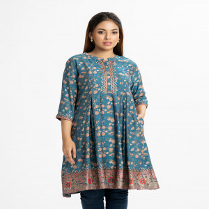 Blue Viscose Tent-style Tunic
