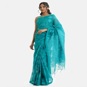 Teal Cotton Saree
