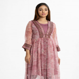Pink Georgette Tunic With Shrug