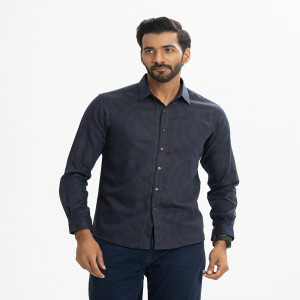 Blue Jacquard Long Sleeve Business Casual Shirt