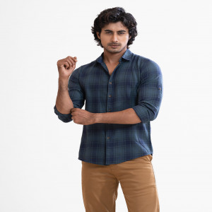 Blue Cotton Long Sleeve Casual Shirt