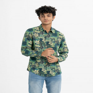 Green Cotton Long Sleeve Casual Shirt