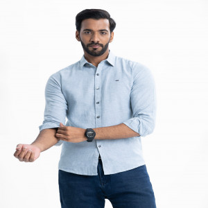 Blue Cotton Long Sleeve Casual Shirt