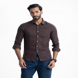 Dark Brown Cotton Long Sleeve Casual Shirt