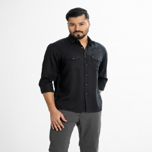 Black Cotton Long Sleeve Casual Shirt