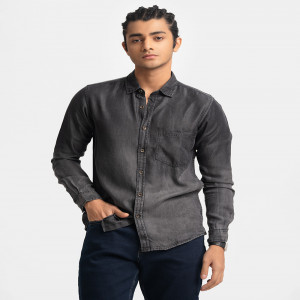 Black Denim Long Sleeve Casual Shirt