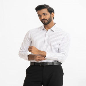 White Cotton Stripe Long Sleeve Formal Shirt