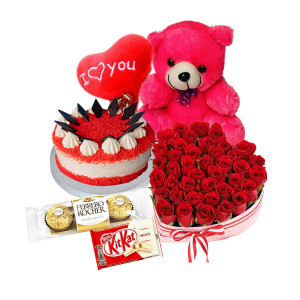 Red Rose, White Kitkat & Teddy Bear Combo