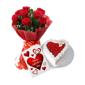 Rose Bouquet, Cake & Card