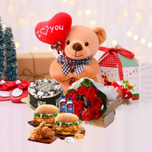 Zinger Meal Combo With Rose, Cake & Teddy