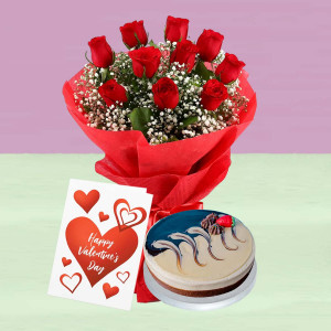 Mixed Cake, Rose & Card Combo