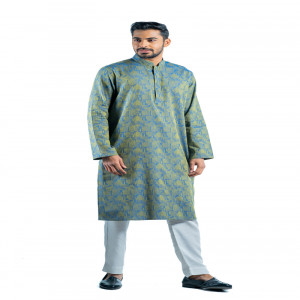 Olive Cotton Printed Panjabi