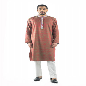 Maroon Cotton Karchupi Ornamented Panjabi