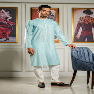 Aqua Cotton Printed Panjabi
