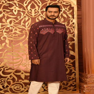 Regal Purple Cotton Printed & Embroidered Panjabi