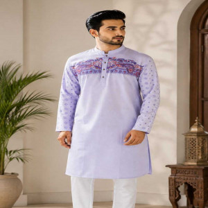Lavender Cotton Printed Panjabi