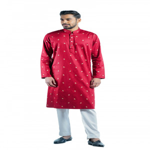 Maroon Cotton Printed Panjabi