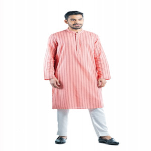 Peach Cotton Printed Panjabi