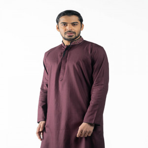 Burgundy Cotton Embroidered Panjabi