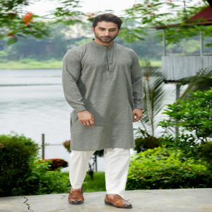 Moss Green Cotton Printed Panjabi