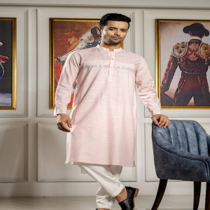 Pale Pink Cotton Printed Panjabi
