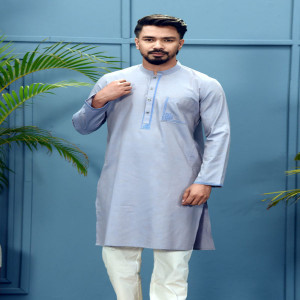 Turkish Blue Cotton Embroidered Panjabi