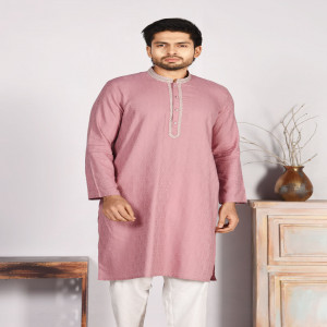 Mauve Pink Jacquard Cotton Printed & Embroidered Panjabi