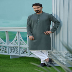 Teal Green Jacquard Cotton Printed Panjabi
