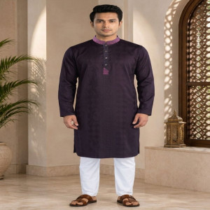 Regal Purple Jacquard Cotton Embroidered Panjabi