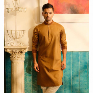 Olive Green Cotton Embroidered Panjabi
