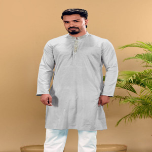 Pearl White Joysree Silk Printed & Embroidered Panjabi