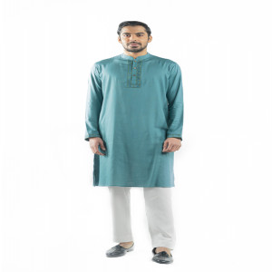 Teal Green Viscose Embroidered Panjabi