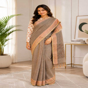 Brown Handloom Cotton Saree