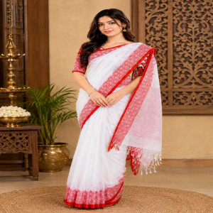Off White Handloom Cotton Saree