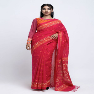 Ruby Pink Cotton Printed Saree