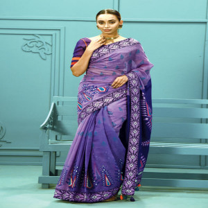 Lavender Half Silk Printed Saree
