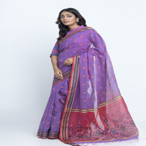 Purple Half Silk Printed Saree