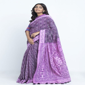 Light Violet Half Silk Printed Saree