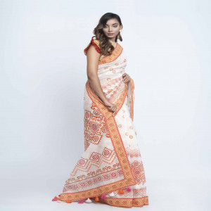 Off White Half Silk Printed Saree