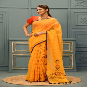 Marigold Half Silk Printed Saree
