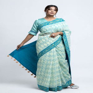 Beige Half Silk Printed Saree