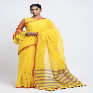 Yellow Half Silk Printed Saree