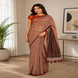 Biscotti Half Silk Printed Saree