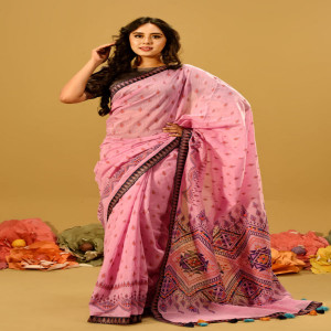 Lavender Half Silk Printed Saree
