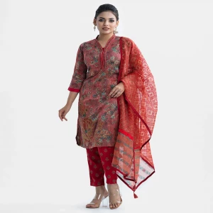 Red Muslin Straight Salwar Kameez
